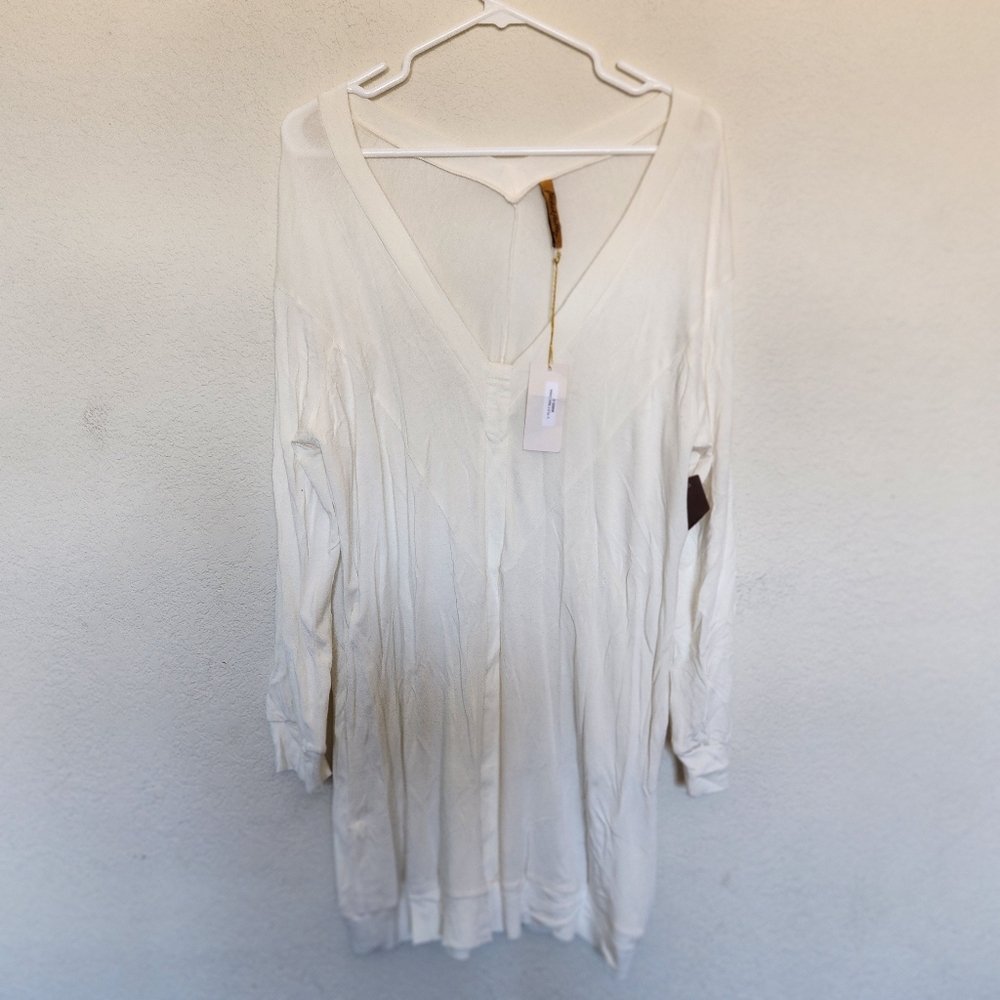 Rachel Pally womens v neck placket mini dress white cream stretch sz Small NWT
